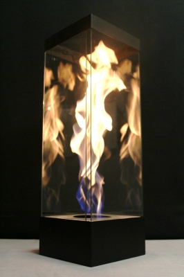 Large portable fire feature in glass swirl flame