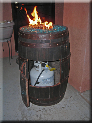 Unique fireglass wine barrell design